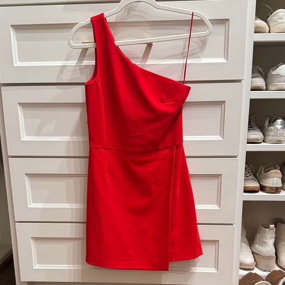 French Connection Vibrant Red One-Shoulder Dress - Picture 1 of 5